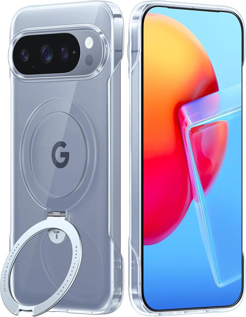 TORRAS Slim for Google Pixel 10 Pro XL Case Clear, Fit for MagSafe, Open Edge Frame, Phone Case for Pixel 10 Pro XL with Stand, Ultra Thin Minimalist, Never Yellowing, Shockproof Corner Cover, Clear