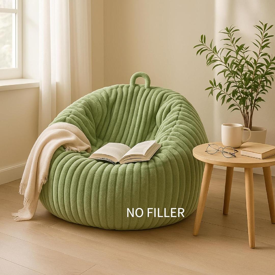 Honeydak Ribbed Rabbit Fur Stuffed Animal Storage Bean Bag Chair Cover (No Filler) Comfy Bean Bag Cover Without Filling or Home Bedroom Decor Organizing Plush Doll Textile Holder(Green,L)