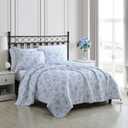 Laura Ashley - Full/Queen Quilt Set, Reversible Cotton Bedding with Matching Sham, Medium-Weight for Year Round Use, Floral Print Bed Set (Walled Garden Blue)
