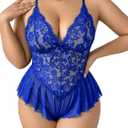 Avidlove Plus Size Lingerie for Women Lace Bodysuit One Piece Teddy Babydoll Mesh Chemise V Neck Sleepwear L-5XL