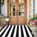Collive Black and White Christmas Rug Outdoor 4'x 6', Washable Striped Outdoor Indoor Rug, Farmhouse Cotton Woven Layered Door Mat, Front Porch Decor Door Mat for Patio Living Room Kitchen