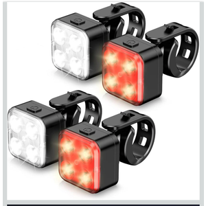 Bike Lights Set, Rechargeable Bicycle Lights Front and Rear, 4 Light Mode Options, Bike Headlight, IPX4 Waterproof, Easy to Install for Men Women Road （ 2 Pack ）