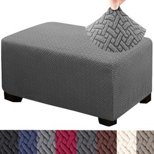 HFCNMY Ottoman Cover Rectangle,Stretch Knitted Jacquard Rectangle Ottoman Cover Thick Slipcover for Ottomans Soft Foot Stool Cover with Elastic Bottom Gray Medium (Grey)