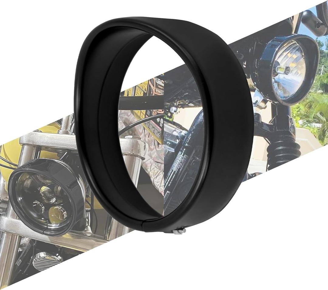 Motorcycle 5.75" Headlight Trim Ring Visor Style Headlamp Fit for Harley Sportster XL 883 883N 1200 Dyna Softail FXLR FXST FXSTB (Black)