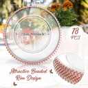 Zopeal 18 PCS Clear Charger Plates with Beaded Rim 13 Inch Plastic Round Charger Plates Bulk for Dinner Home Kitchen Wedding Party Tabletop(Rose Gold)