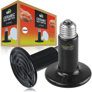 LUCKY HERP 150W Ceramic Heat Emitter, Reptile Heat Bulbs, Ceramic Heat Lamp for Reptiles, Amphibian, Chicken, Dog, Cat (2-Pack)