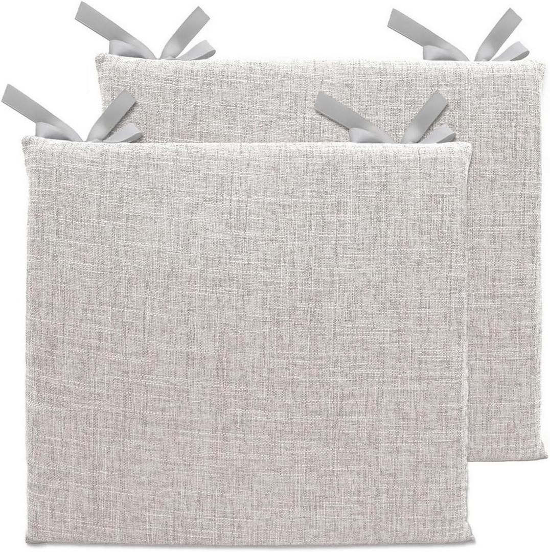 Lifup 2 Pack Chair Cushion Memory Foam Pads, Square Non-Slip Thick Dining Chair Cushions with Ties and Removable Cover for Home Office Restaurant Chair Pads Grey 15 x 14 Inch