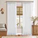 Pinch Pleated Linen Curtains 105 Inches Long for Living Room 2 Panels Set Memory Trained Pleat Drapes Back Tab Light Filtering Neutral Boho Ceiling Floor 105 Inch Length Window Curtains Snow White