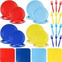 Baderke 96 Pcs Blue Red Yellow Paw Party Paper Plates and Napkins Party Supplies Tableware Set Colorful Themed Celebration Favors for Birthday