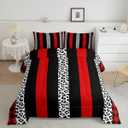 Manfei Leopard Comforter Set King Size, Black White Red Plaid Stripe Quilt Set with 2 Pillowcases, Wild Animal Skin Bedding Set 3pcs for Kids Boy Girls Room Decor Lightweight Duvet Insert (Multi 10)