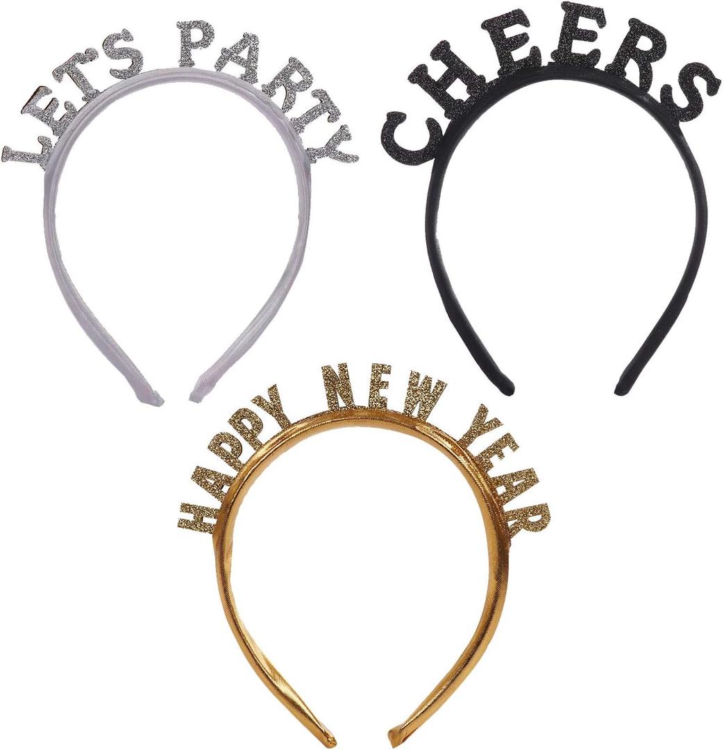 BinaryABC Happy New Years Headband, Lets Party Cheers Headband, 2026 New Year Eve Party Favors Gifts, 3Pcs