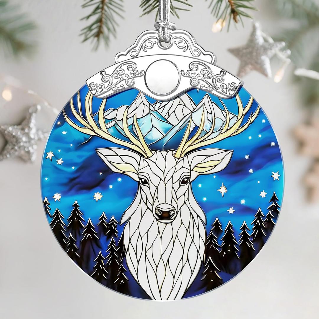 4 x Christmas Ornaments: Stained Glass Ornament, Christmas Tree Ornament, Hanging Ornaments for Home Decor & Xmas Tree Decorations Exquisite Holiday Decor, Gifts & Holiday Present - Deer