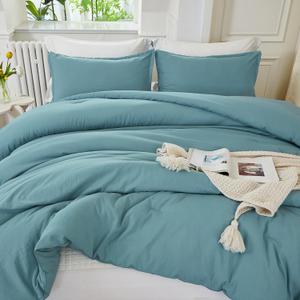 Litanika Grayish Teal Comforter Full Size, 3 Pieces Lightweight Solid Bedding Set, All Season Fluffy Bed Set (79x90In Comforter & 2 Pillowcases)
