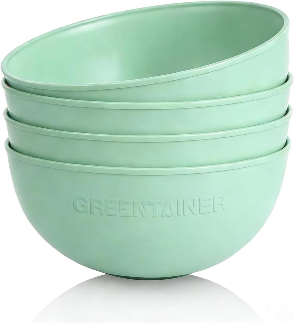 4-Pack Unbreakable Cereal Bowls Set, 50 Oz Plastic Bowl Set, Reusable Microwave and Dishwasher Safe Bowls, Perfect for Meal Prep, Salad, Snacks, BPA-Free (Green)