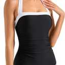 SUUKSESS Women Sexy Tummy Control One Piece Swimsuit Halter Retro Bathing Suit (L)