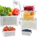 LUXEAR 4 Pack Fruit Vegetable Containers for Fridge, Produce Saver Container with Lids &Removable Colander BPA-free Refrigerator Storage Organizer for Fruit Vegetable, Berry, Meat keep Fresh Longer
