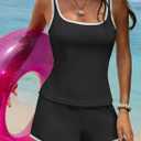 Aleumdr Tankini Swimsuits for Women Tummy Control Bathing Suits Sporty Two Piece High Waisted Swimwear with Shorts (Black, XL)
