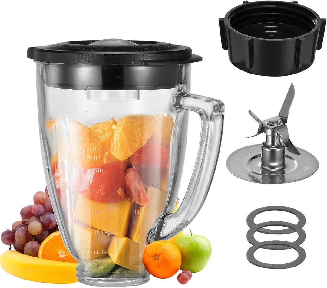 6 Cup Blender Glass Jar with BladeIncluding 1 glass jar with lid 1 4fins blade 1 blender jar base 3pcs seal gasket. Replacement Parts for Oster Osterizer (NOT fit Pro, Master or Versa models)