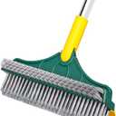 2-in-1 Floor Brush Scrubber with Long Handle Grouting Brush, new Upgraded Scraper, Hard Bristle Cleaning and scrubbing Brush with 120 ° Rotating Ceramic Tile Brush (Three in one Floor Brush)