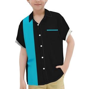 QIVICIMA Boys Bowling Shirts Color Block Short Sleeve Button Down Shirts Kids Cute Active Shirts Flamingo Print Shirt, Size 12-13 Y