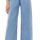 Haloumoning Girls Cute Wide Leg Flared Jeans Kids Oversized Elastic Waist Paper Bag Pants with Pockets, Wash Blue, 150