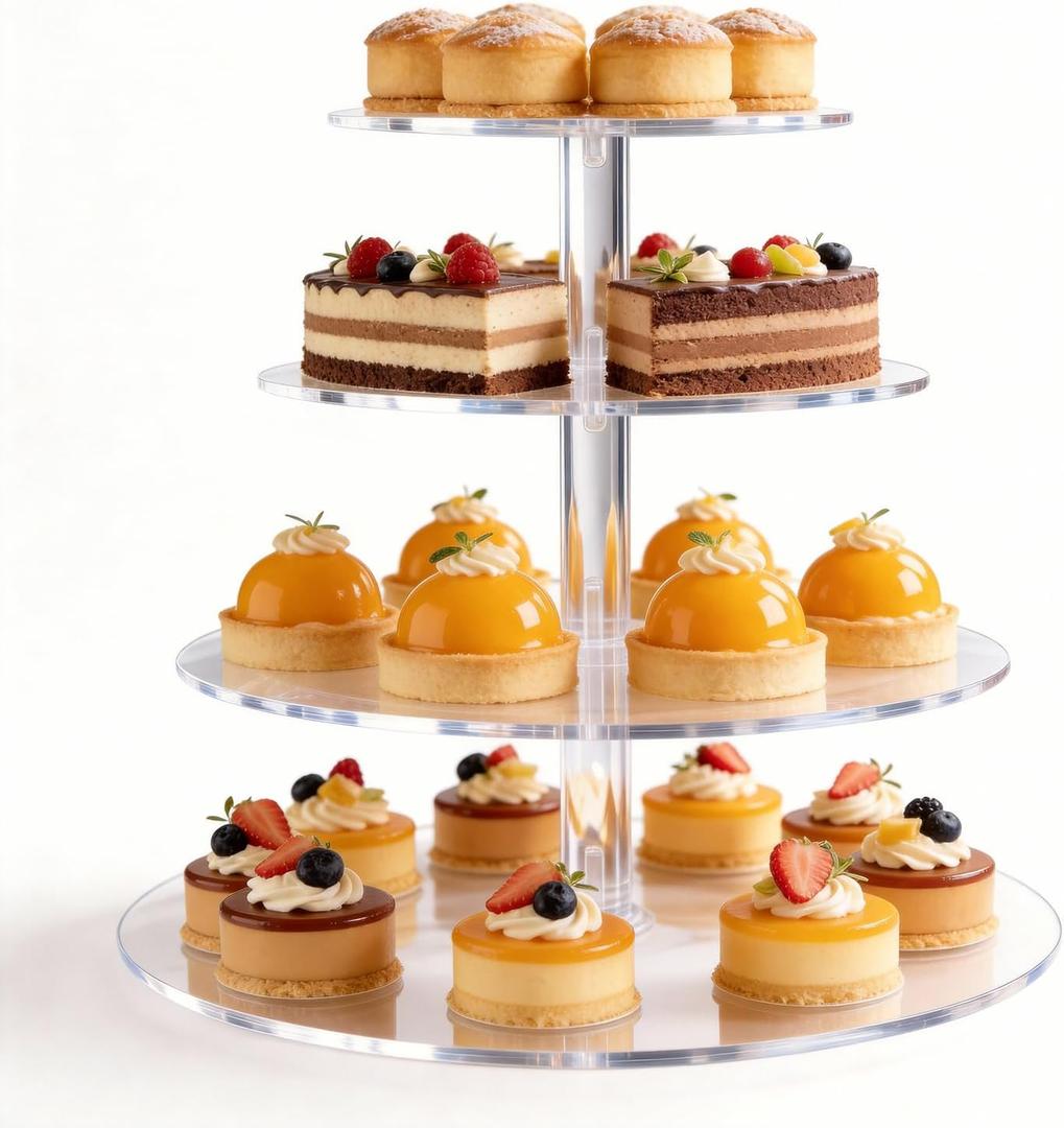 1 Pcs Cupcake Stand, 4-Tier Round Acrylic Cupcake Display Stand for 50 Cupcakes, Clear 4 Tier Cupcake Stand for Wedding Birthday PartyHalloween