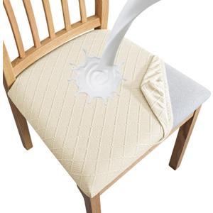 SPRINGRICO Waterproof Seat Covers for Dining Room Chair Set of 4 Washable Seat Cushion Slipcovers Kitchen Chair Covers (4 Pack, Waterproof Beige Light)