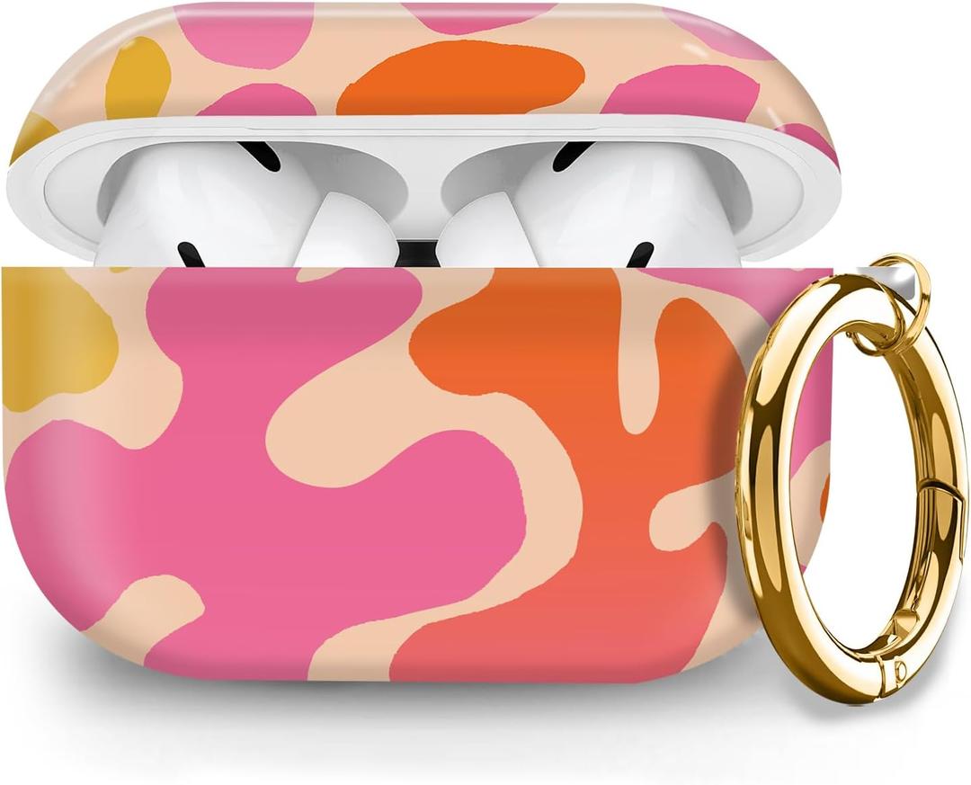 Cute Hard Case Compatible with AirPods Pro 2nd/1st Generation, Protective Cover with Golden Keychain, Fits 2023/2022/2019 Models, for Women, Girls, and Men(Artistic Pattern