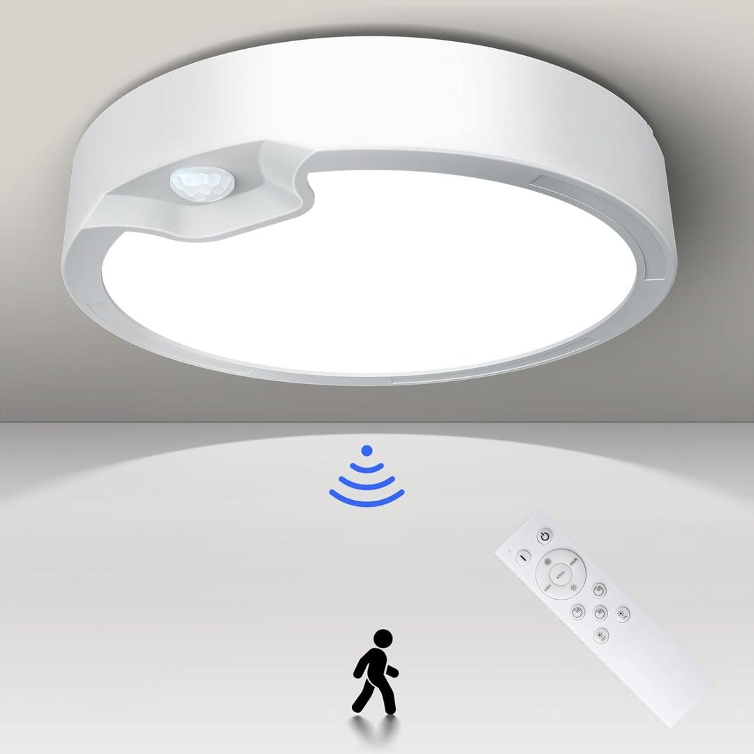 Battery Operated Motion Sensor Ceiling Light Fixture-Wireless Motion Sensor Light Indoor with Remote/Timer, Battery Powered Closet Light Cordless for Hallway Stair Garage Pantry Laundry 3000K-6500K