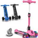 Elecorange T500 Electric Scooter for Kids Ages 4-9, Big Light Up Wheels, 3 Adjustable Heights, Ride On for Children 4-8, 3 Wheel Electric Scooters for Kid 5-7, Princess Scooter for Girls, Pink