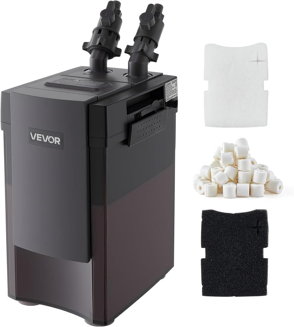 VEVOR 317GPH Canister Filter, 3-Stage External Aquarium Filter with Powerful Pump, Water Circulation Cleaning Machine with Media for Large Fish Tanks and Aquariums Up to 100 Gallons, for Freshwater
