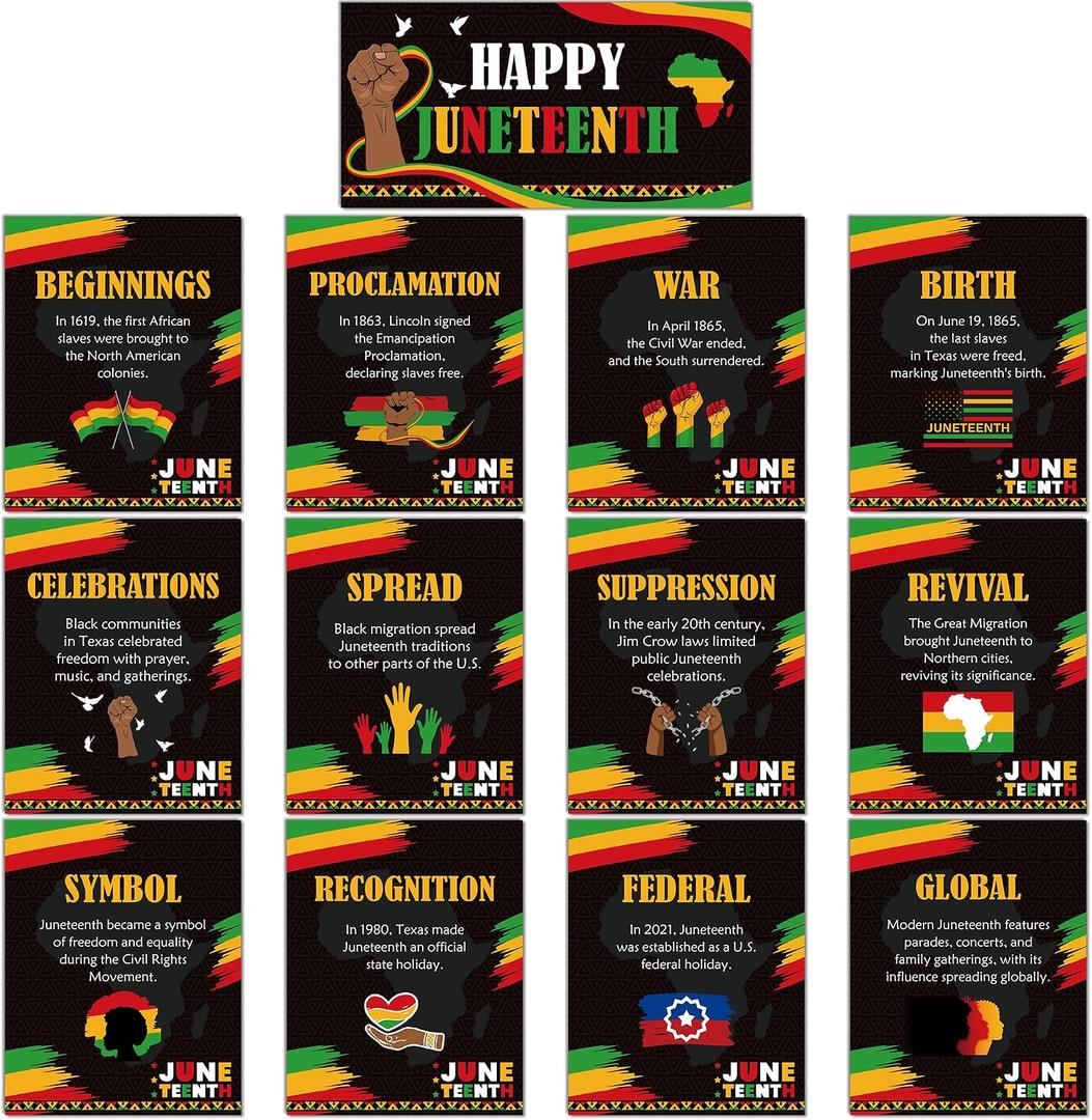 Renbuzhu 13PCS Juneteenth History Posters Decorations Freedoom Day Inspirational Poster Classroom Educational Wall Bulletin Board Decor