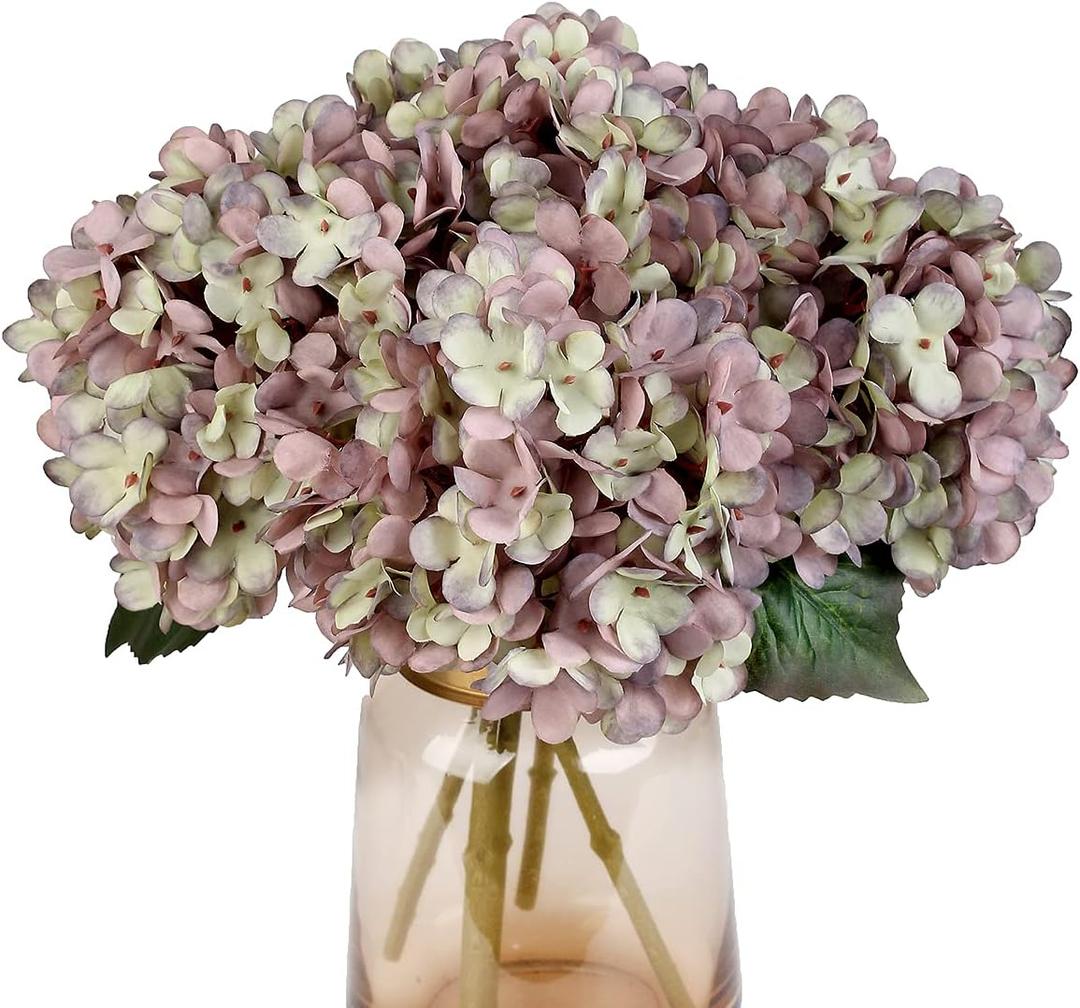 10Pcs Fake Flowers Artificial Silk Hydrangea Flowers Bouquets Faux Hydrangea Stems for Home Wedding Party Table Core Autumn Garden Halloween Decoration (Dusty Purple)