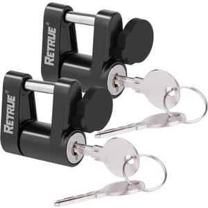 RETRUE Trailer Tongue Coupler Lock with Cap, Trailer Hitch Lock,Dia 1/4 Inch, 3/4 Inch Span for Tow Boat RV Truck Car's Coupler, Black(Pack of 2)