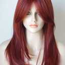Long red wig Layered Shoulder Length cherry color wig with bangs Heat resisithat fiber Synthetic Hair Fiber 26ionches Red Wigs Multicolor Wigs for White Women