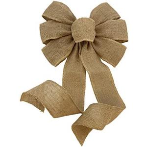 Natural Burlap Ribbon Wreath Bow - 10" Wide, 18" Long Tails, Valentine's Day, V-Day, Farmhouse, Easter, Fall, Winter, Thanksgiving, Christmas Tree Decoration
