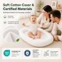 Baby Lounger for Newborns 0-24 Months - Baby Essentials | Soft Breathable Cotton Infant Support Cushion for Tummy Time & Play, Portable Infant Lounger - Cloud White (Cover Included) (EXP 08/24/26)