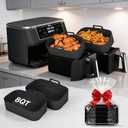 Silicone Air Fryer Liners for Ninja - Reusable DZ201 8QT Dual Basket - Rectangular 2-Pack Vacuum-Packed Easy-Clean Dishwasher-Safe Food-Safe for Home Chefs - Housewarming Gifts (Black)