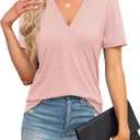 Agnes Urban Womens Plus Size Short Sleeve Tops Dressy Casual Summer V Neck T Shirts Trendy Tops Tunic Blouses Pink-XXL