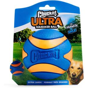 Chuckit Ultra Squeaker Dog Ball - Extra Large Bouncy and Squeaky Pet Toy for Dogs 100+ lbs - Floats on Water - Durable Rubber - Size XL - 3.5" Diameter - Pack of 1