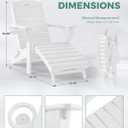 Folding Adirondack Chair with Retractable Ottoman, Weather Resistant Fire Pit Chair Patio Chair with 2 Cup Holder Lawn Outdoor Lounge Chair (White)
