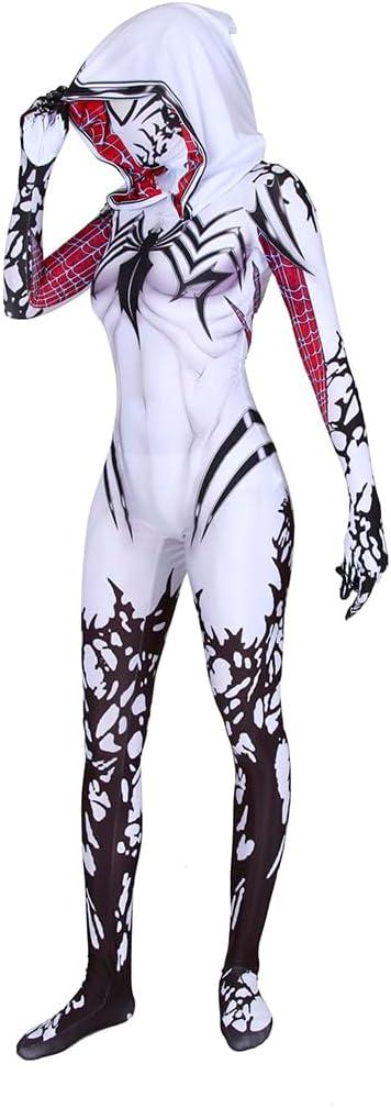 Superhero Cosplay Costumes for Women Adult Halloween Bodysuits Spandex Costume (Small, White)