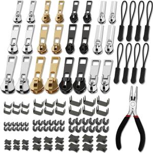 105 Pieces Zipper Repair Kit #3#5#8, Zipper Replacement with Install Plier for Repairing Coats, Jackets, Tents, Backpacks, Sleeping Bag, Luggage