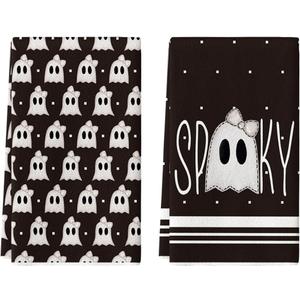 Artoid Mode Black Ghost Spooky Halloween Kitchen Towels Dish Towels, 18x26 Inch Bow Knot Decoration Hand Towels Set of 2 Artoid Mode Black Ghost Spooky Halloween Kitchen Towels Dish Towels, 18x26 Inch Bow Knot Decoration Hand Towels Set of 2