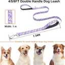 4 Foot Dog Leash for Medium Large Dogs, Heavy Duty Blue Dog Leash with 2 Padded Handles, Walking Training Lead for Dogs, Lavender Floral