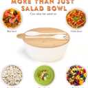 ShineMe Large Salad Bowl with Lid, 9.8inches White Salad Serving Bowl Set with Utensils, Bamboo Wooden Salad Bowl with Multifunctional Lid with Handle and Silicone Seal Ring