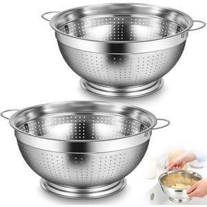 Maxdot 2 Pack 12 Quart Heavy Duty Stainless Steel Colander with Footed Base and Handles Pasta Spaghetti Berry Fruit Vegetable Kitchen Food Strainer Basket(37.9 cm/14.9 inch)