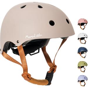 MomnLittle Kids Bike Helmet with Pinch-Free Magnetic Buckle, CPSC Certified Toddler Bicycle Helmet for Boys Girls, Adjustable Multi-Sport Helmet for Scooter Skateboard, Warm Grey, Small