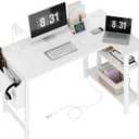 Lufeiya White L Shaped Computer Desk with Power Outlet Shelves, 40 Inch Small Reversible Corner Desk for Small Space Home Office, L-Shaped Desk PC Desks, White, 39.4"