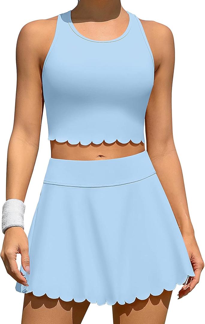 ATTRACO Tennis Outfits for Women Racerback Golf Dress Athletic Workout Dress (Blue, S)